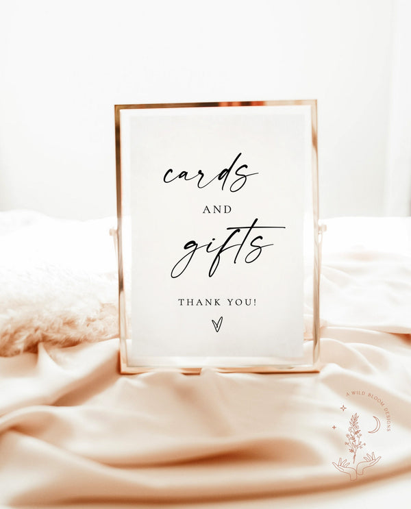 Minimalist Cards and Gifts Sign | Wedding Gifts Sign | Modern Wedding Sign Template | Bridal Shower Gift Sign | Baby Shower Gift Sign | M9