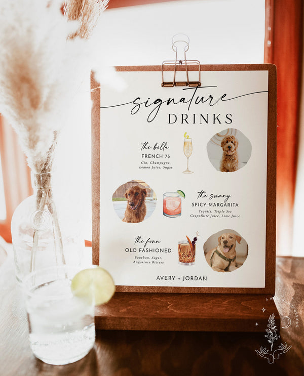 Signature Drinks Sign Template | Pet Signature Cocktail Sign | Minimalist Wedding Bar Menu | His and Hers Bar Sign | Editable Template | M9