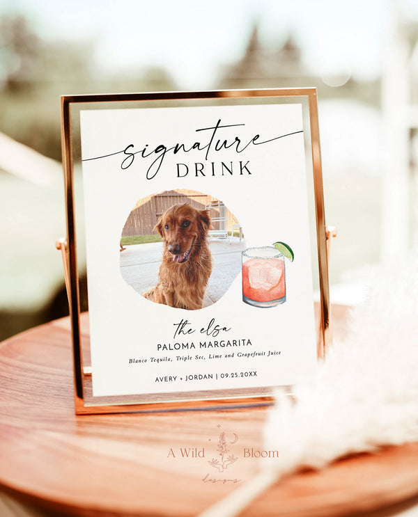 Signature Drinks Sign Template | Pet Signature Cocktail Sign | Minimalist Wedding Bar Menu | His and Hers Bar Sign | Editable Template | M9