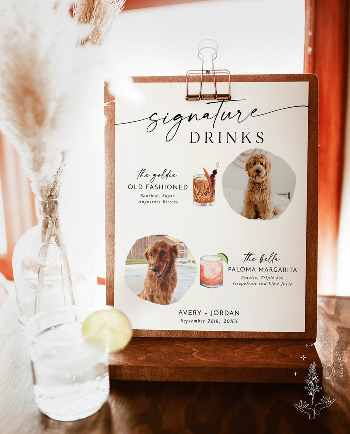 Signature Drinks Sign Template | Pet Signature Cocktail Sign
