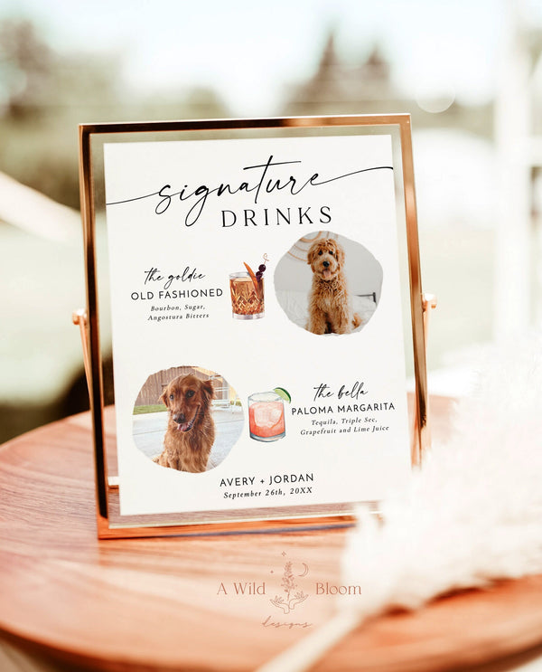 Signature Drinks Sign Template | Pet Signature Cocktail Sign | Minimalist Wedding Bar Menu | His and Hers Bar Sign | Editable Template | M9