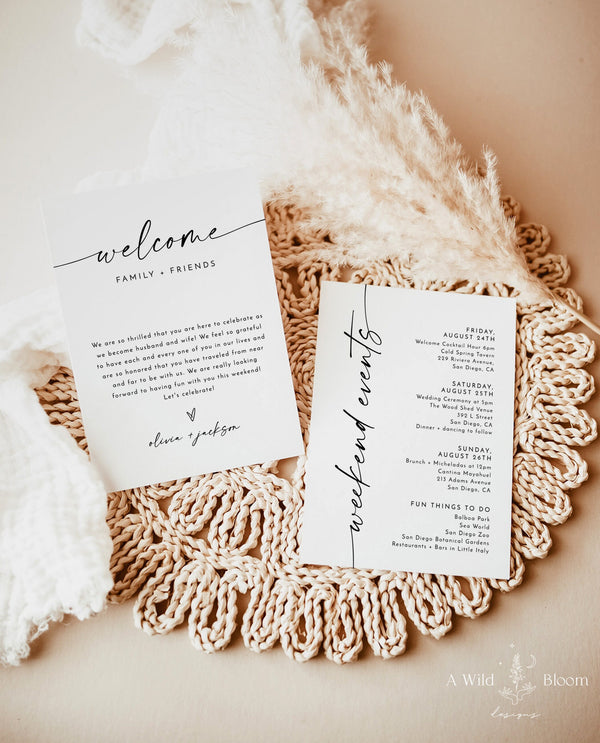 Minimalist Wedding Events Card | Modern Weekend Events | Wedding Itinerary | Welcome Bag | Wedding Timeline Schedule | Editable Template M9