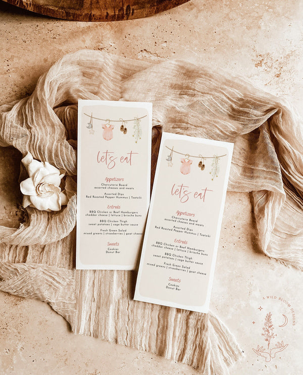 Boho Baby Shower Menu | Baby Shower Menu | Boho Baby Shower | Girl Baby Shower | Baby Girl Clothes | Food Menu | Editable Template | C2