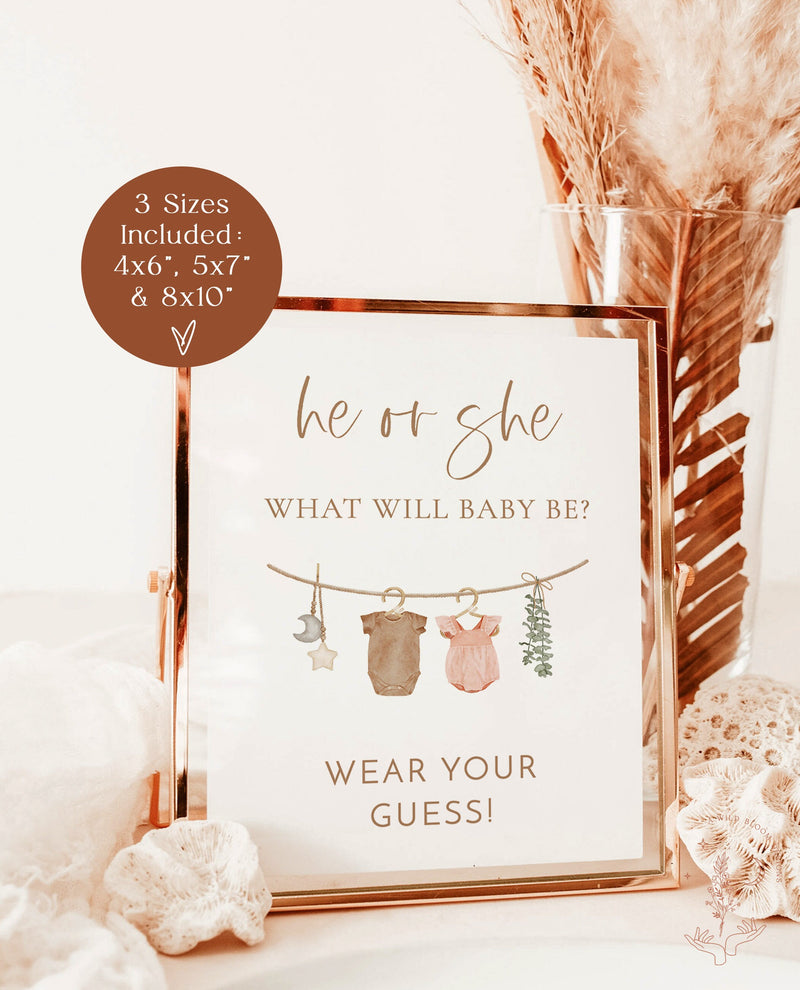 Wear Your Guess Game Sign | He or She What Will Baby Be Sign | Gender Guess Board | Gender Neutral Baby Shower | He or She Gender Reveal C2