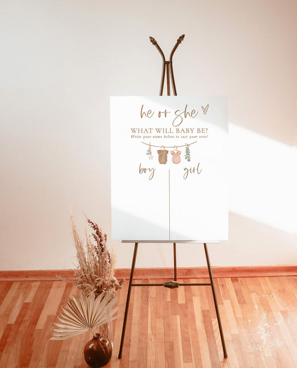 He or She What Will Baby Be Sign | Gender Guess Board | Gender Neutral Reveal | He or She Gender Reveal | Boho Gender Reveal Template | C2