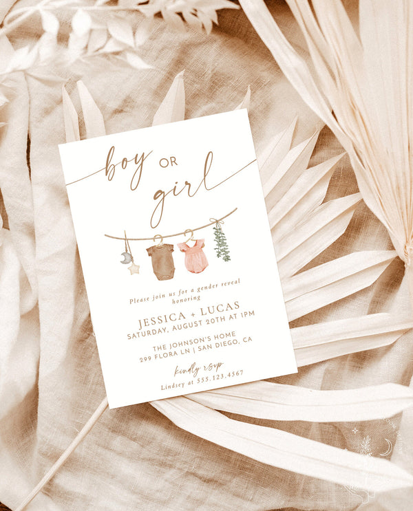 Gender Reveal Invitation Template | Modern Gender Neutral Reveal Invite | Minimalist Gender Reveal Party Invite | Editable Template | C2