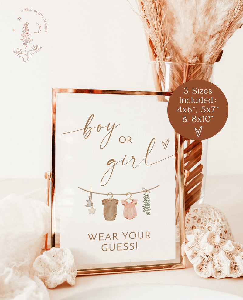 Wear Your Guess Game Sign | Boy Or Girl What Will Baby Be Sign | Gender Guess Sign | Gender Neutral Baby Reveal | He or She Gender Reveal C2