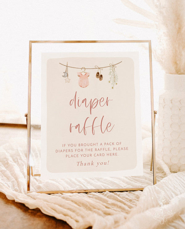 Diaper Raffle Baby Shower Sign | Boho Baby Shower Sign | Girl Baby Shower | Diaper Raffle Game Sign | Baby Girl | Editable Template | C2