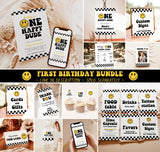 One Happy Dude Birthday Invite Template | Smiley Face Birthday Invite | Boy 1st Birthday | Lightening Bolt Smiley | Editable Template | S4