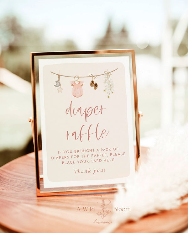 Diaper Raffle Baby Shower Sign | Boho Baby Shower Sign | Girl Baby Shower | Diaper Raffle Game Sign | Baby Girl | Editable Template | C2