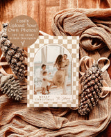 Photo Christmas Card Template | Minimalist Christmas Card | Arch Christmas Card | Boho Checkered Holiday Card | Editable Template C4