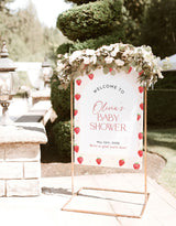 Strawberry Baby Shower Welcome Sign Berry Sweet Baby on the Way Girl Baby Shower Gender Neutral Welcome Sign Editable Template | B7