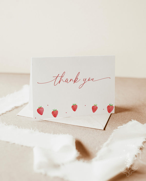 Strawberry Thank You Card Template Girl Baby Shower Thank You Berry First Birthday Thank You Card Berry Sweet Baby Shower Thank You Card B7