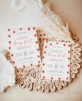 Strawberry 1st Birthday Invitation Template Girl Birthday Party Berry First Birthday Invite Editable Template Printable Invite Evite | B7