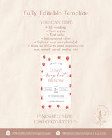 Strawberry 1st Birthday Text Invite Template Girl Birthday Party Berry First Birthday Invite Editable Template Printable Invite Evite | B7