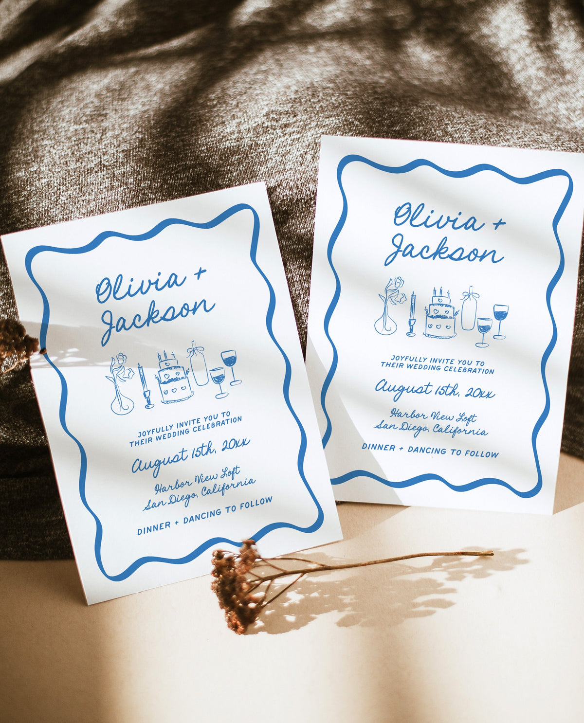 Handwritten Wedding Invite Template | Wavy Border Invite
