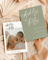 Sage Green Wedding Invitation | Modern Minimalist Wedding Invitation Template