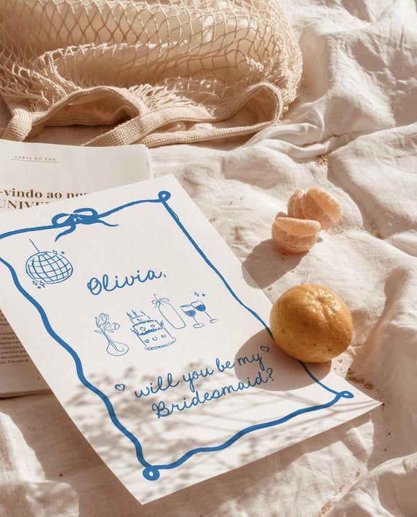 Bridesmaid Proposal Card Template | Will You Be My Bridesmaid | Bridesmaid Card | Wavy Border | Modern Retro | Ribbon Bridesmaid Proposal H1