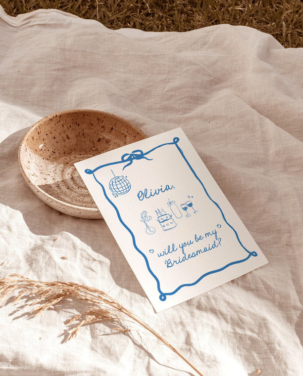 Bridesmaid Proposal Card Template | Will You Be My Bridesmaid | Bridesmaid Card | Wavy Border | Modern Retro | Ribbon Bridesmaid Proposal H1