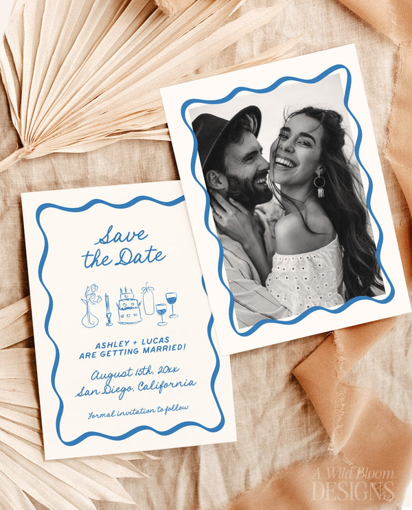 Save the Date Template | Wavy Hand Drawn Save the Date | Colorful Retro Save the Date | Photo Save the Dates | Editable Template, H1