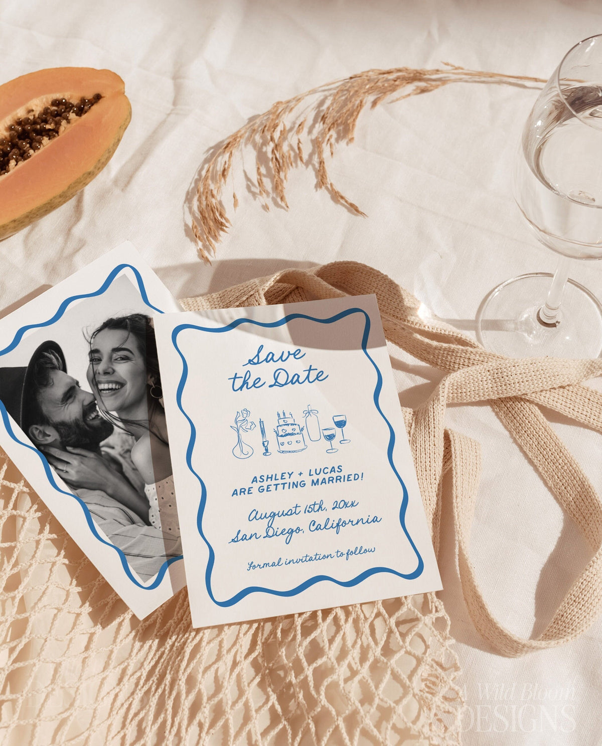 Save the Date Template | Wavy Hand Drawn Save the Date