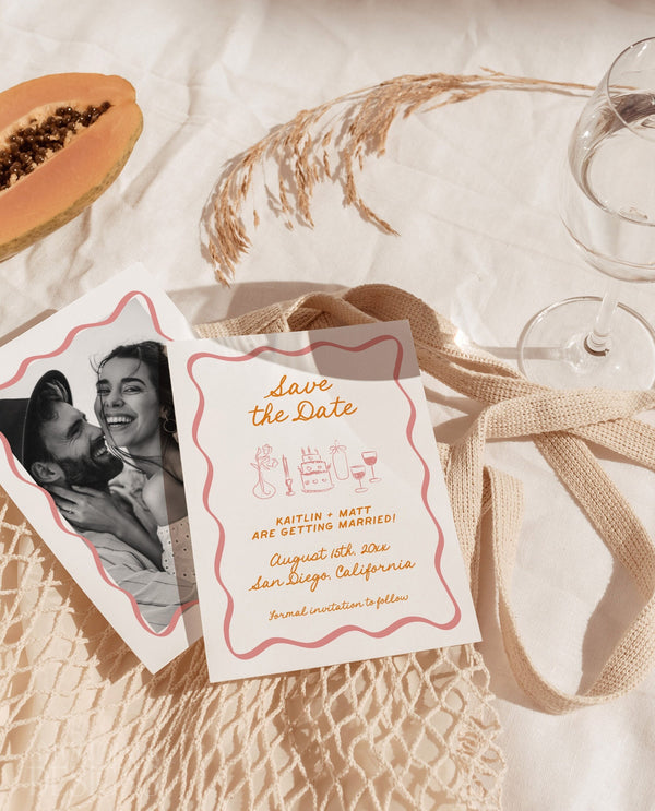 Save the Date Template | Wavy Hand Drawn Save the Date | Colorful Retro Save the Date | Photo Save the Dates | Editable Template, H1