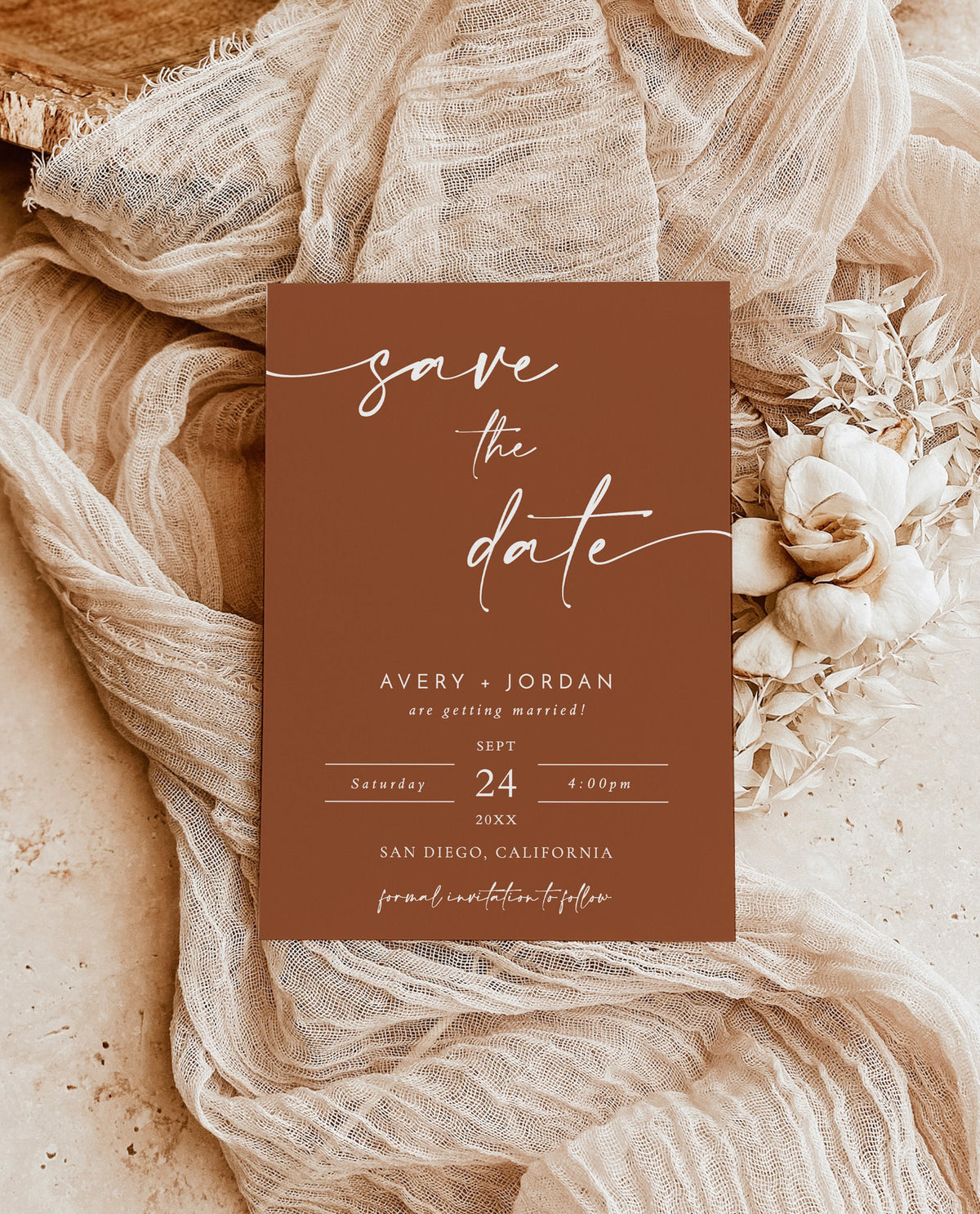 Terracotta Save the Date Template | Minimalist Save the Date Invite