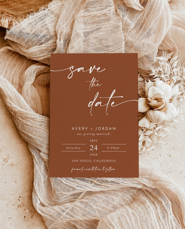 Terracotta Save the Date Template | Minimalist Save the Date Invite | Modern Save the Date | Boho Save the Date Cards | Editable Template M5