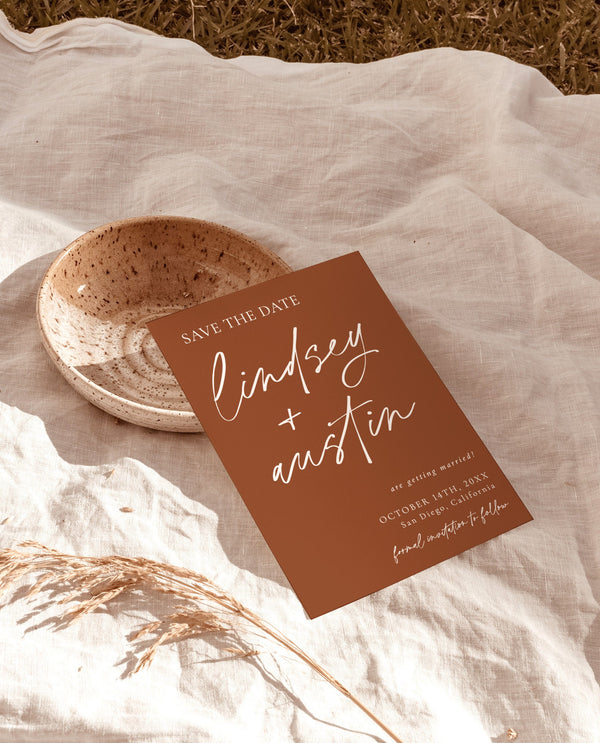 Terracotta Save the Date Template | Minimalist Save the Date Invite | Modern Save the Date | Boho Save the Date Cards | Editable Template M0