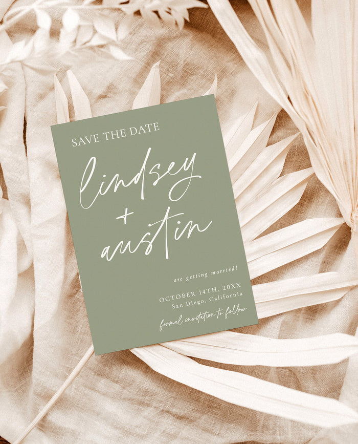 Sage Green Save the Dates | Modern Minimalist Wedding Save the Date