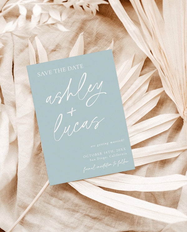 Blue Save the Dates | Modern Minimalist Wedding Save the Date | Dusty Blue Save the Dates | Hand Drawn Handwritten | Editable Template M0