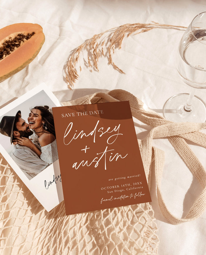 Photo Save the Date Invitation | Modern Terracotta Save the Date